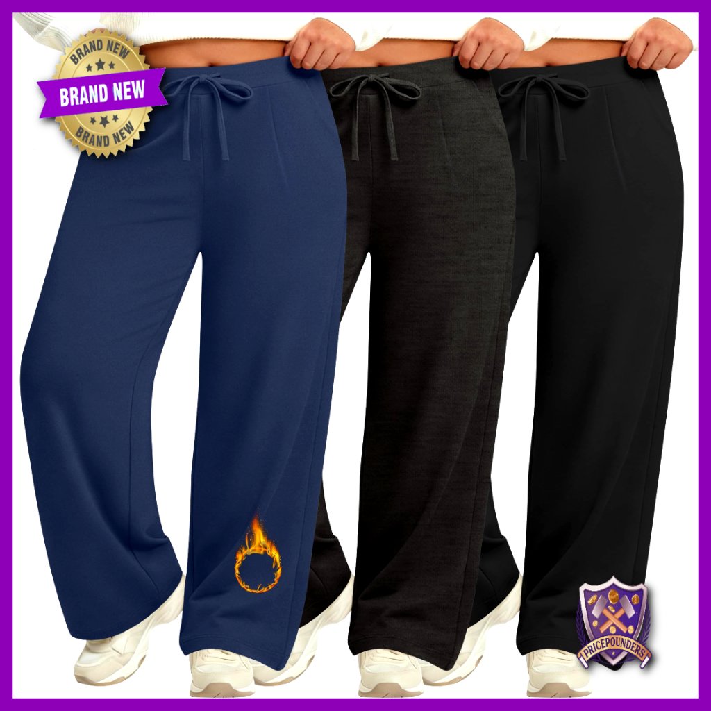 Plus Size Fleece Lined Sweatpants Wide Leg Drawstring Yoga Pants With Pockets